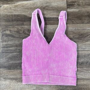 Zenana Outfitters Pink Ribbed V-Neck Tank Top